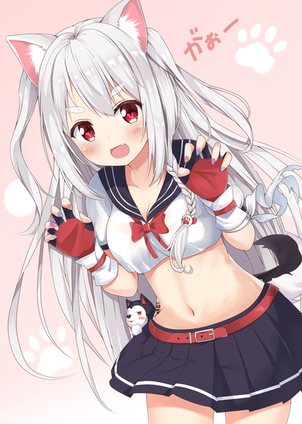 Anime picture 1852x2604 with azur lane yuudachi (azur lane) kyuujou komachi single long hair tall image looking at viewer blush fringe highres breasts open mouth light erotic hair between eyes red eyes standing animal ears payot silver hair tail