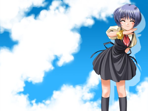 Anime picture 1600x1200 with air key (studio) kirishima kano bosshi highres blue hair uniform school uniform