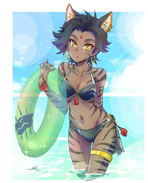 Anime picture 1625x2000 with rwby rooster teeth sienna khan iesupa single tall image looking at viewer short hair breasts light erotic black hair animal ears yellow eyes sky cloud (clouds) outdoors parted lips :o sparkle beach