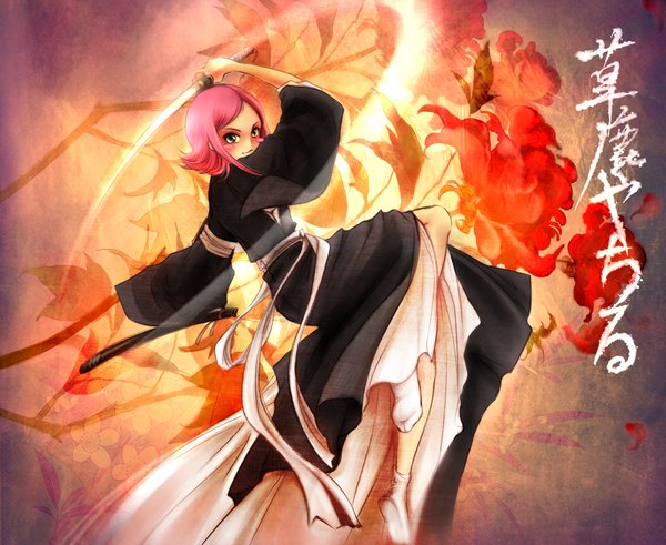 Anime picture 2213x1813 with bleach studio pierrot kusajishi yachiru highres short hair pink hair japanese clothes girl weapon sword katana