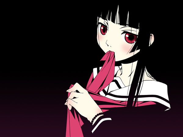 Anime picture 1600x1200 with hell girl studio deen enma ai black background blending tagme