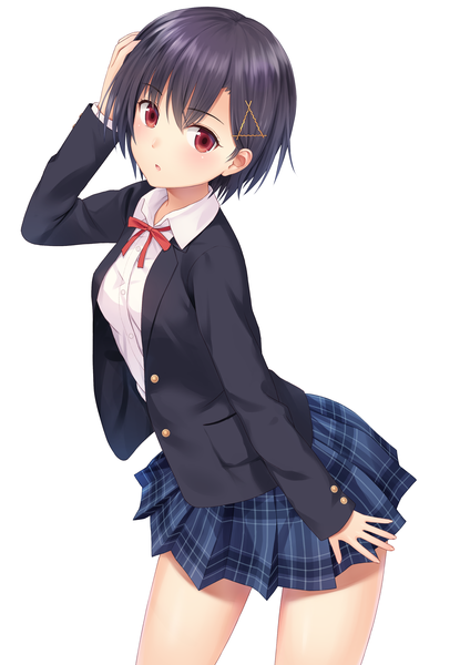 Anime picture 2894x4093 with original n.g. single tall image looking at viewer blush fringe highres short hair black hair simple background red eyes white background girl skirt uniform school uniform miniskirt