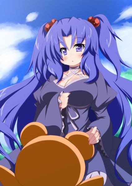 Anime picture 1075x1518 with clannad key (studio) ichinose kotomi oborotsuki kakeru single long hair tall image purple eyes blue hair two side up tears girl dress