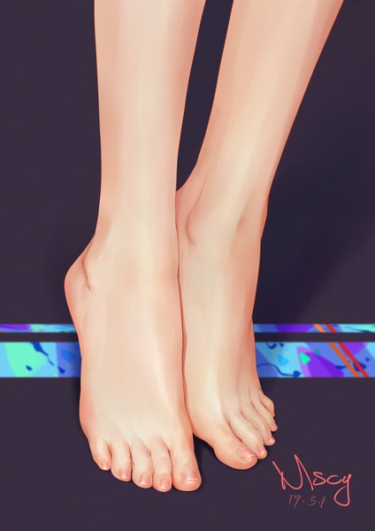Anime picture 3000x4244 with original miyama tsubaki me single tall image highres simple background signed barefoot realistic dated close-up toenails pov feet girl toes