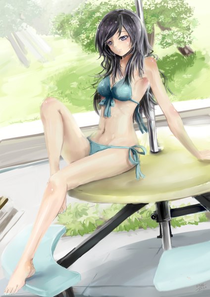 Anime picture 2480x3507 with original b1944 single long hair tall image highres light erotic black hair black eyes girl navel swimsuit bikini