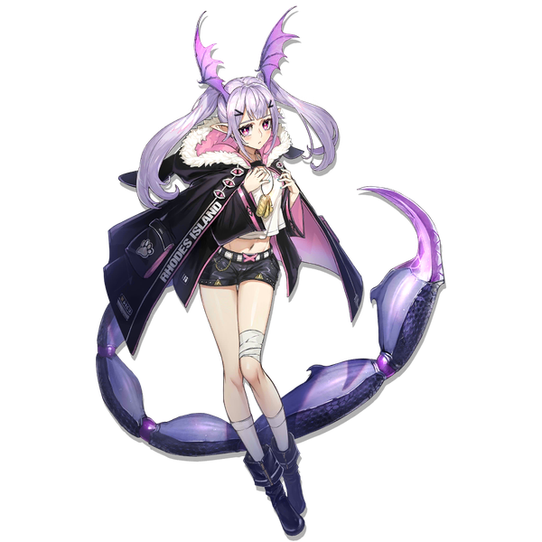 Anime picture 1024x1024 with arknights manticore (arknights) ryuuzaki ichi single long hair looking at viewer purple eyes twintails purple hair full body tail animal tail pointy ears official art transparent background head wings scorpion tail girl wings socks