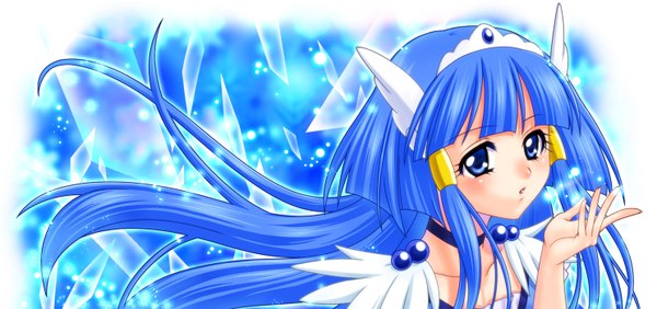Anime picture 1485x700 with precure smile precure! toei animation aoki reika cure beauty zanshi single long hair blue eyes wide image blue hair girl dress tiara