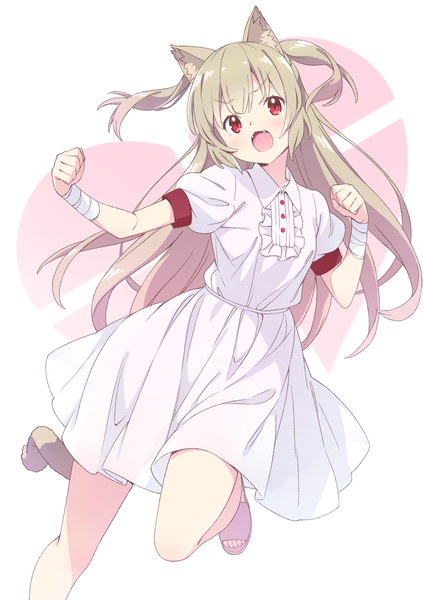 Anime picture 955x1351 with virtual youtuber sana channel natori sana kanzaki hiro single long hair tall image blush blonde hair red eyes animal ears tail animal tail cat ears :o cat girl cat tail fang (fangs) two side up puffy sleeves