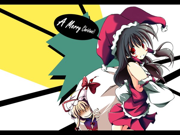 Anime picture 1024x768 with touhou hakurei reimu yakumo yukari christmas girl skirt skirt set santa claus costume