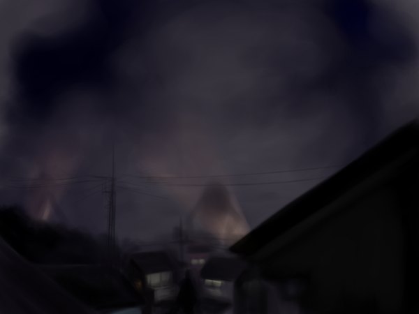 Anime picture 1024x768 with original occult soda sky cloud (clouds) night dark background building (buildings) monster power lines