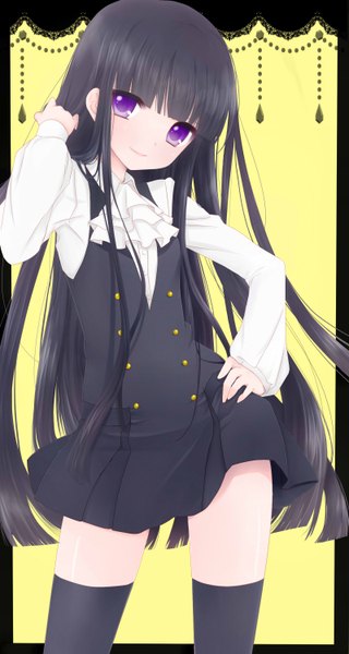 Anime picture 1600x3000 with inu x boku ss david production shirakiin ririchiyo single long hair tall image black hair purple eyes light smile girl thighhighs skirt black thighhighs miniskirt shirt