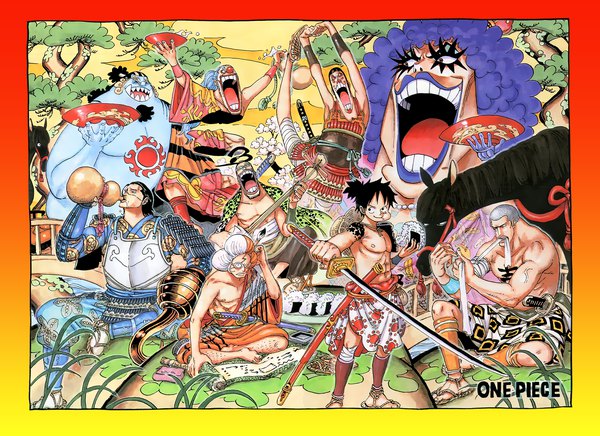 Anime picture 1650x1200 with one piece toei animation monkey d. luffy sir crocodile buggy the clown jimbei emporio ivankov galdino bon clay daz bones inazuma (one piece) oda eiichirou long hair fringe short hair open mouth black hair smile hair between eyes standing