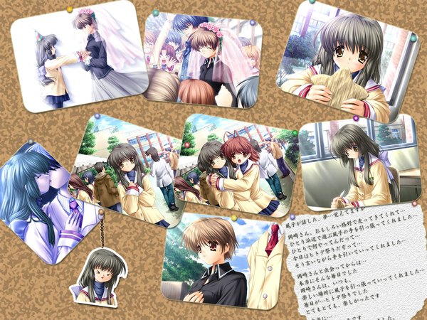 Anime picture 1024x768 with clannad key (studio) furukawa nagisa ibuki fuuko ibuki kouko text collage girl trinket photo (object)