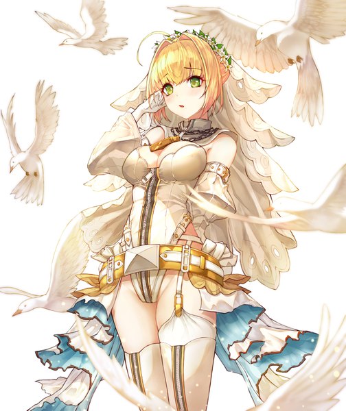 Anime picture 2710x3223 with fate (series) fate/extra fate/extra ccc nero claudius (fate) (all) nero claudius (bride) (fate) dal song single tall image blush fringe highres short hair breasts open mouth light erotic blonde hair simple background hair between eyes standing white background