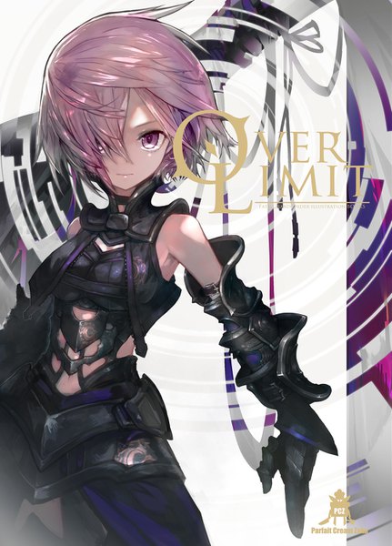 Anime picture 1000x1390 with fate (series) fate/grand order mash kyrielight kusakanmuri single tall image looking at viewer fringe short hair standing purple eyes pink hair upper body hair over one eye girl armor
