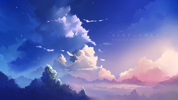 Anime picture 1920x1080 with original apofiss highres wide image sky cloud (clouds) landscape plant (plants) tree (trees)