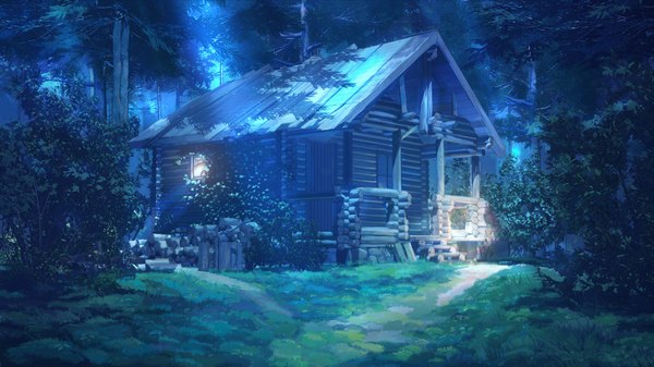 Anime picture 1920x1080 with everlasting summer iichan eroge arsenixc vvcephei highres wide image game cg night wallpaper light no people scenic collaboration camp plant (plants) tree (trees) building (buildings) house