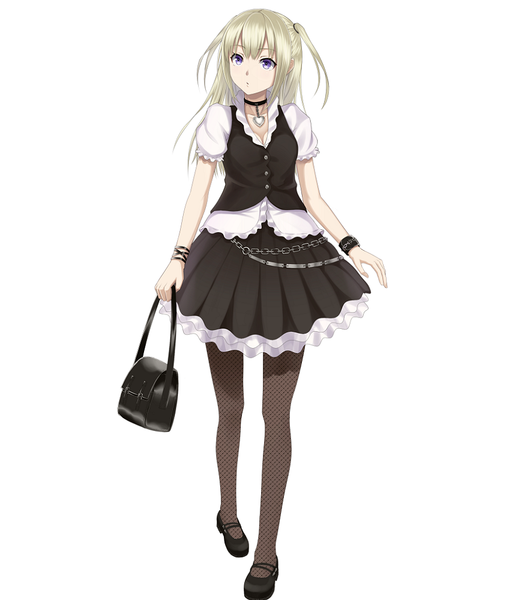 Anime picture 843x1000 with original heisei yutorin single long hair tall image simple background white background purple eyes looking away full body white hair two side up girl dress bracelet bag