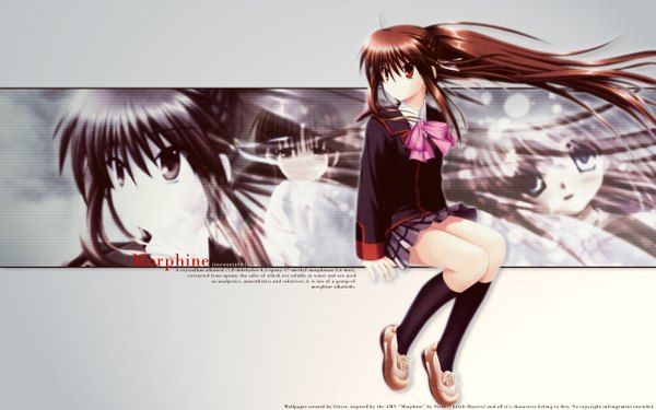Anime picture 2560x1600 with little busters! key (studio) natsume rin long hair highres red eyes brown hair wide image girl serafuku