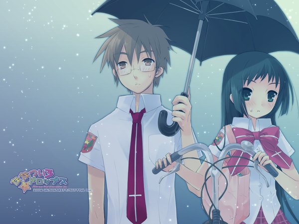 Anime picture 1600x1200 with nanatsuiro drops yaeno nadeshiko tsuwabuki masaharu itou noiji shared umbrella umbrella