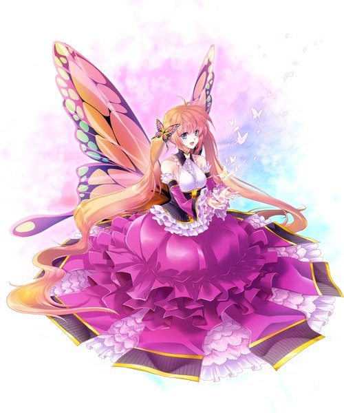 Anime picture 1652x1983 with original sawaki single long hair tall image open mouth blue eyes twintails very long hair orange hair insect wings butterfly wings girl dress hair ornament detached sleeves wings insect butterfly butterfly hair ornament