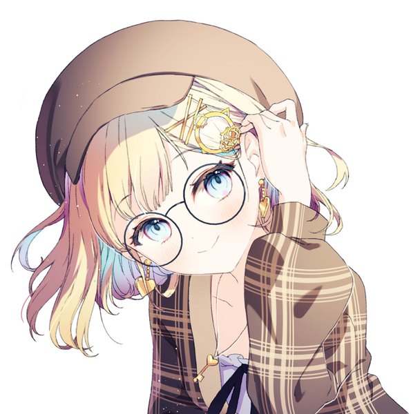 Anime picture 1000x1009 with virtual youtuber hololive hololive english watson amelia rarumi single tall image looking at viewer short hair blue eyes simple background blonde hair smile white background upper body head tilt official alternate costume adjusting hair girl hair ornament