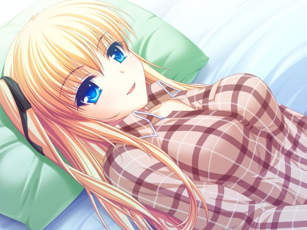 Anime picture 1600x1200 with fake azure arcology rain t miraa asami asami long hair blue eyes blonde hair game cg girl pajamas