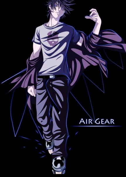 Anime picture 1000x1396 with air gear toei animation minami itsuki hollowcn single tall image short hair black hair inscription orange eyes coloring skull print boy belt pants cloak