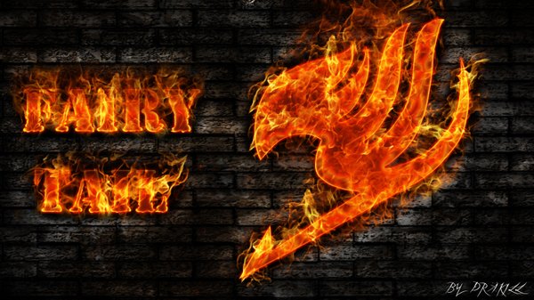 Anime picture 1600x900 with fairy tail highres simple background wide image copyright name black background logo fire