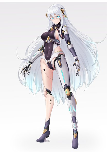Anime picture 2480x3507 with original chitu hefeng zhong single tall image looking at viewer fringe highres breasts blue eyes light erotic simple background hair between eyes large breasts standing full body white hair very long hair gradient background sideboob covered navel
