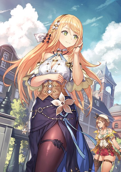 Anime picture 2894x4093 with atelier (series) atelier ryza gust (company) reisalin stout klaudia valentz anbe yoshirou long hair tall image blush fringe highres short hair open mouth blonde hair smile hair between eyes brown hair standing multiple girls green eyes