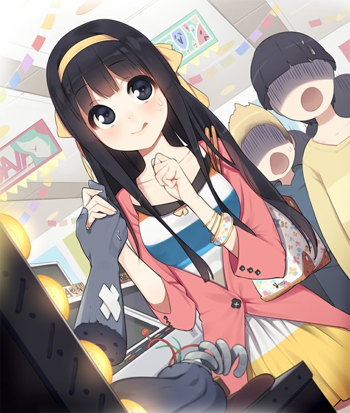 Anime picture 1000x1181 with original ssberit long hair tall image blush black hair black eyes :p girl dress bracelet hairband