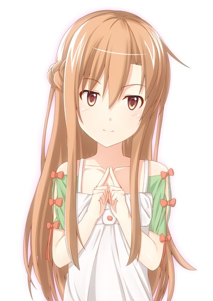 Anime picture 2893x4092 with sword art online a-1 pictures yuuki asuna single long hair tall image looking at viewer blush highres simple background brown hair white background brown eyes girl