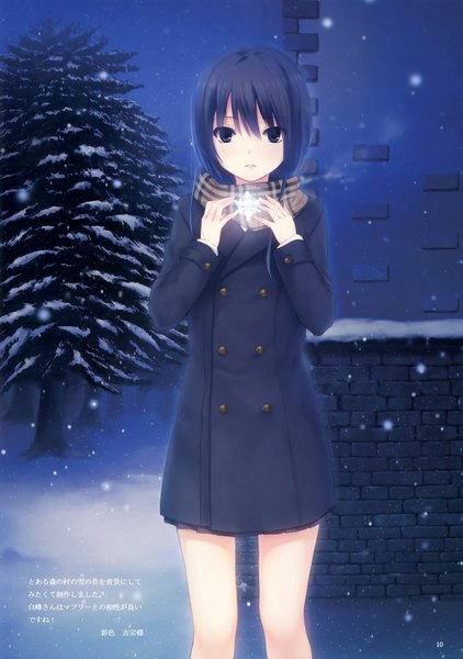 Anime picture 2460x3500 with original coffee-kizoku single tall image highres short hair blue eyes blue hair night girl plant (plants) tree (trees) scarf coat