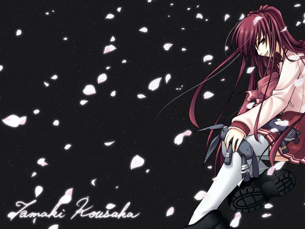 Anime picture 1280x960 with to heart 2 leaf (studio) kousaka tamaki long hair red hair cherry blossoms serafuku bunny