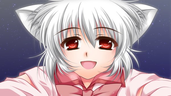 Anime picture 1024x576 with touhou inubashiri momiji single short hair open mouth red eyes wide image animal ears game cg white hair girl