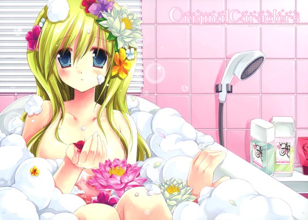 Anime picture 5849x4192 with miyasu risa blush highres light erotic blonde hair nude bathing d.n.a.lab