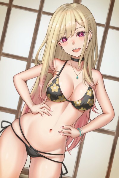 Anime picture 2508x3757 with sono bisque doll wa koi wo suru cloverworks kitagawa marin yami anko single long hair tall image looking at viewer blush fringe highres breasts open mouth light erotic blonde hair smile large breasts indoors :d pink eyes