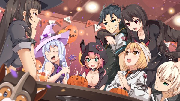 Anime picture 1920x1080 with soul worker iris yuma stella unibell chii aruel lily bloomerchen haru estia erwin arclight jin seipatsu queasy s long hair blush fringe highres short hair breasts open mouth light erotic black hair blonde hair smile