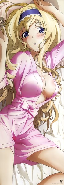 Anime picture 2001x5712 with infinite stratos 8bit cecilia orcott single long hair tall image looking at viewer blush highres breasts blue eyes light erotic blonde hair official art girl hairband pajamas