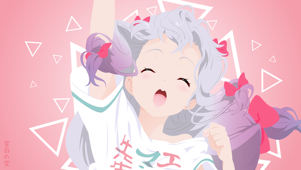 Anime picture 1908x1080 with eromanga sensei a-1 pictures izumi sagiri sora kuuhaku single long hair fringe highres open mouth wide image silver hair upper body eyes closed arm up blurry off shoulder shadow wallpaper floating hair low ponytail
