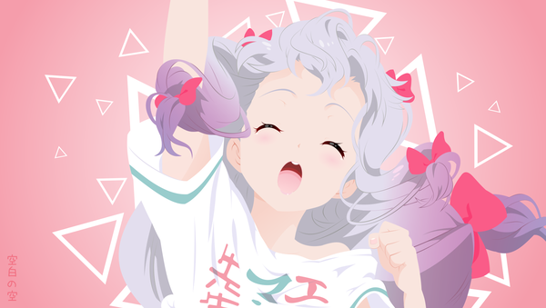 Anime-Bild 1908x1080 mit eromanga sensei a-1 pictures izumi sagiri sora kuuhaku single long hair fringe highres open mouth wide image silver hair upper body eyes closed arm up blurry off shoulder shadow wallpaper floating hair low ponytail