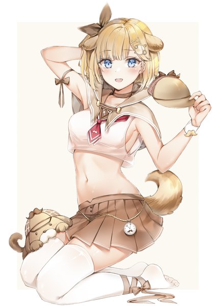 Anime picture 2480x3508 with virtual youtuber hololive hololive english watson amelia bubba (watson amelia) yukineko1018 single tall image looking at viewer blush fringe highres short hair breasts open mouth blue eyes light erotic simple background blonde hair smile