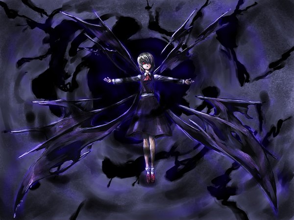 Anime picture 1600x1200 with touhou rumia kath single highres wallpaper spread arms darkness girl ex rumia