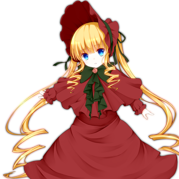 Anime picture 1000x1000 with rozen maiden shinku umxzo single long hair looking at viewer blue eyes blonde hair twintails loli drill hair transparent background lolita fashion girl dress bonnet
