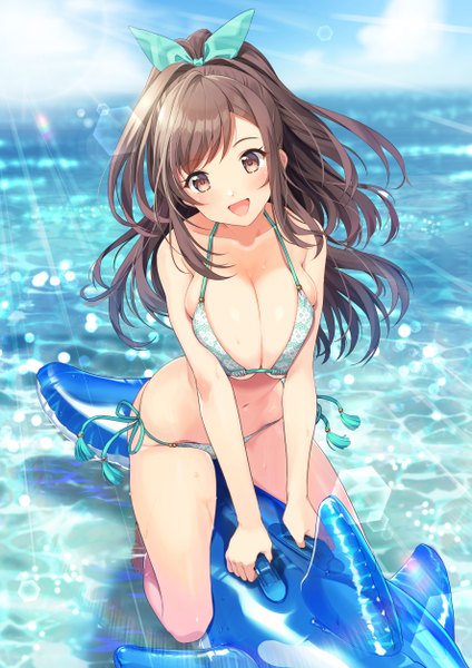 Anime picture 3541x5016 with idolmaster idolmaster shiny colors tsukioka kogane joey koguma single long hair tall image looking at viewer blush fringe highres breasts open mouth light erotic smile brown hair large breasts brown eyes absurdres sky