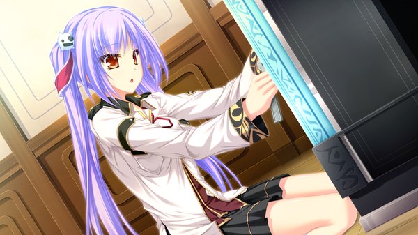 Anime picture 1920x1080 with ryuuyoku no melodia chloe meltrum tenmaso long hair highres red eyes wide image twintails game cg purple hair girl skirt uniform school uniform miniskirt