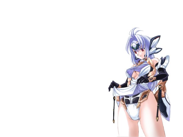 Anime picture 1280x960 with xenosaga monolith software kos-mos single long hair breasts light erotic simple background red eyes large breasts white background bare shoulders blue hair girl gloves underwear panties elbow gloves