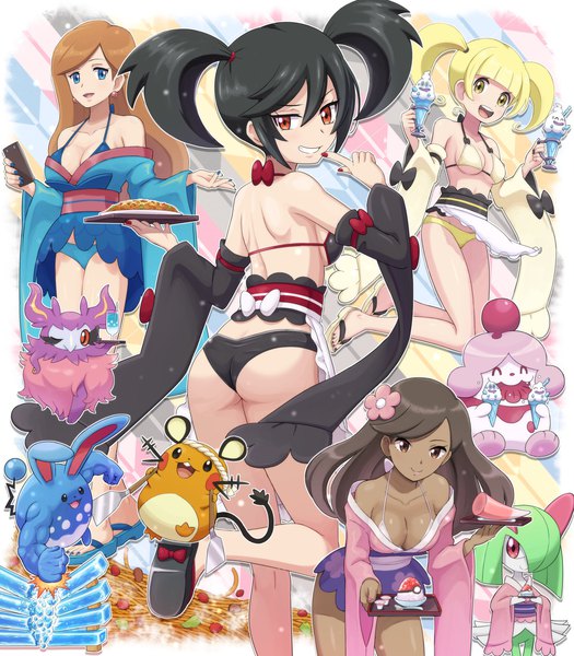 Anime picture 2800x3200 with pokemon pokemon xy nintendo azumarill dedenne kirlia vanillish furisode girl (pokemon) slurpuff (pokemon) furisode girl karen furisode girl kirika furisode girl asami furisode girl shione aromatisse soara long hair tall image looking at viewer fringe highres