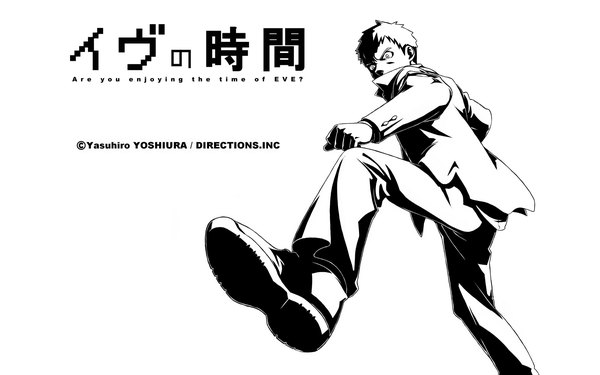 Anime picture 1920x1200 with eve no jikan masakazu masaki single highres wide image standing inscription hieroglyph monochrome open collar boy